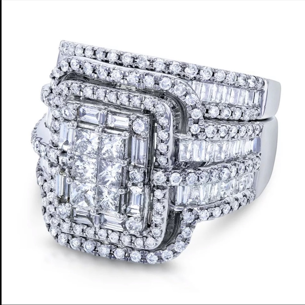 New Luxury 925 Silver Diamond 2 pc Set Ring 💍 - Picture 5 of 6